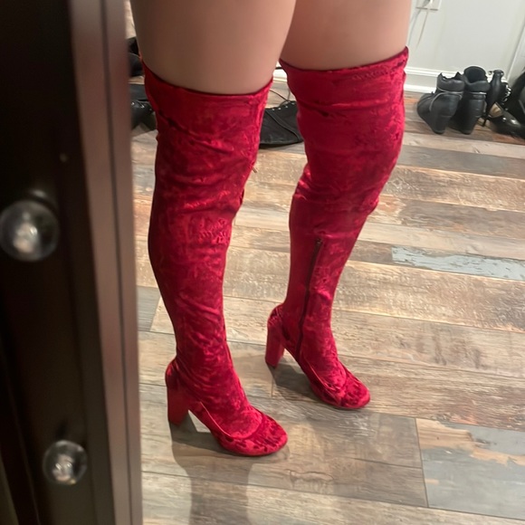 Shoes - NWOT- Burgundy Over the Knee Velvet Boots